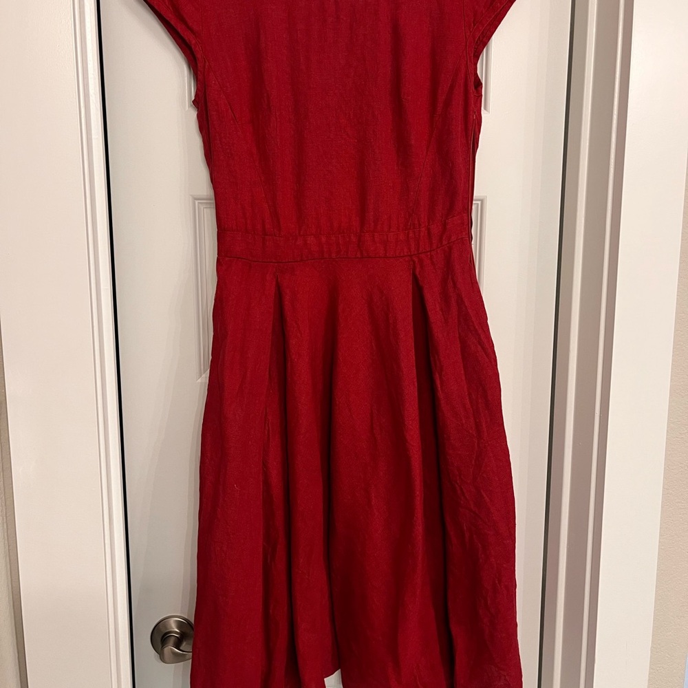 Elegant Red Cap Sleeve Dress linen